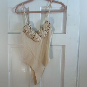 Tan Flower Bodysuit Tank